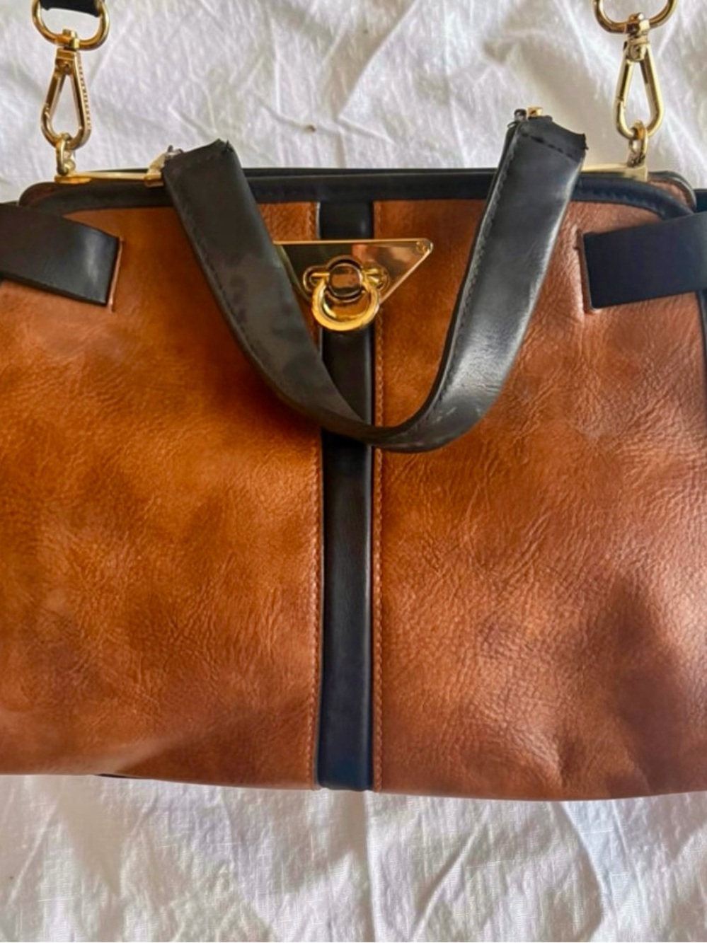 Steve Madden Brown & Black Structured Satchel Crossbody Bag